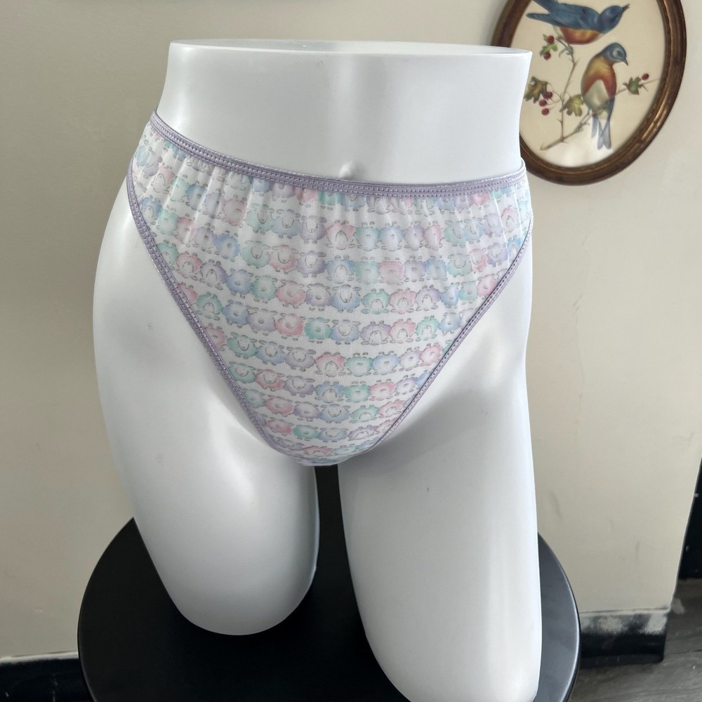 Classified Vintage Pastal Sheep Print High-Cut Thong Panties Size Medium